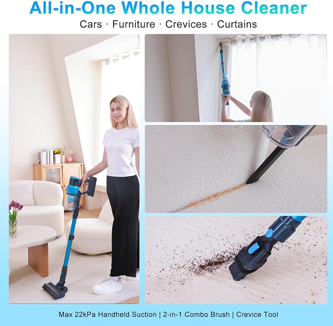 Cordless Vacuum Cleaner, 400W/45kPa/55Mins-8-in-1 Stick Vacuum Cleaners - Image 5