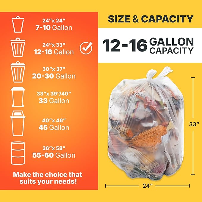 12-16 Gallon Trash Bags, 8 Micron High Density Garbage Can Liners Bulk - Image 2