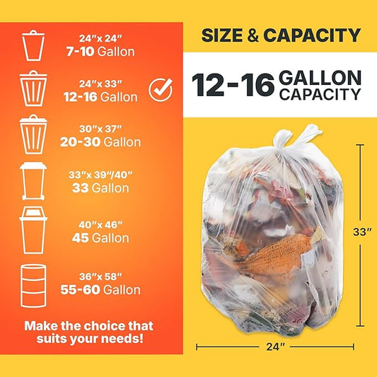 12-16 Gallon Trash Bags, 8 Micron High Density Garbage Can Liners Bulk - Image 2