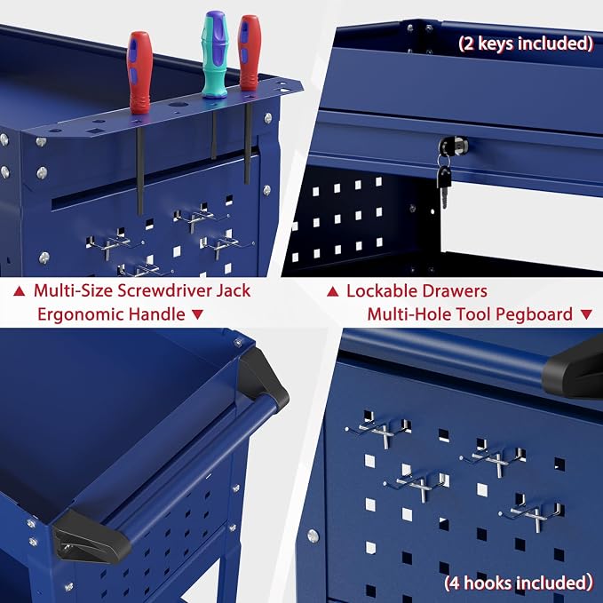 3 Tier Rolling Tool Cart on Wheels, Heavy Duty Service Cart Industrial Utility - Image 4