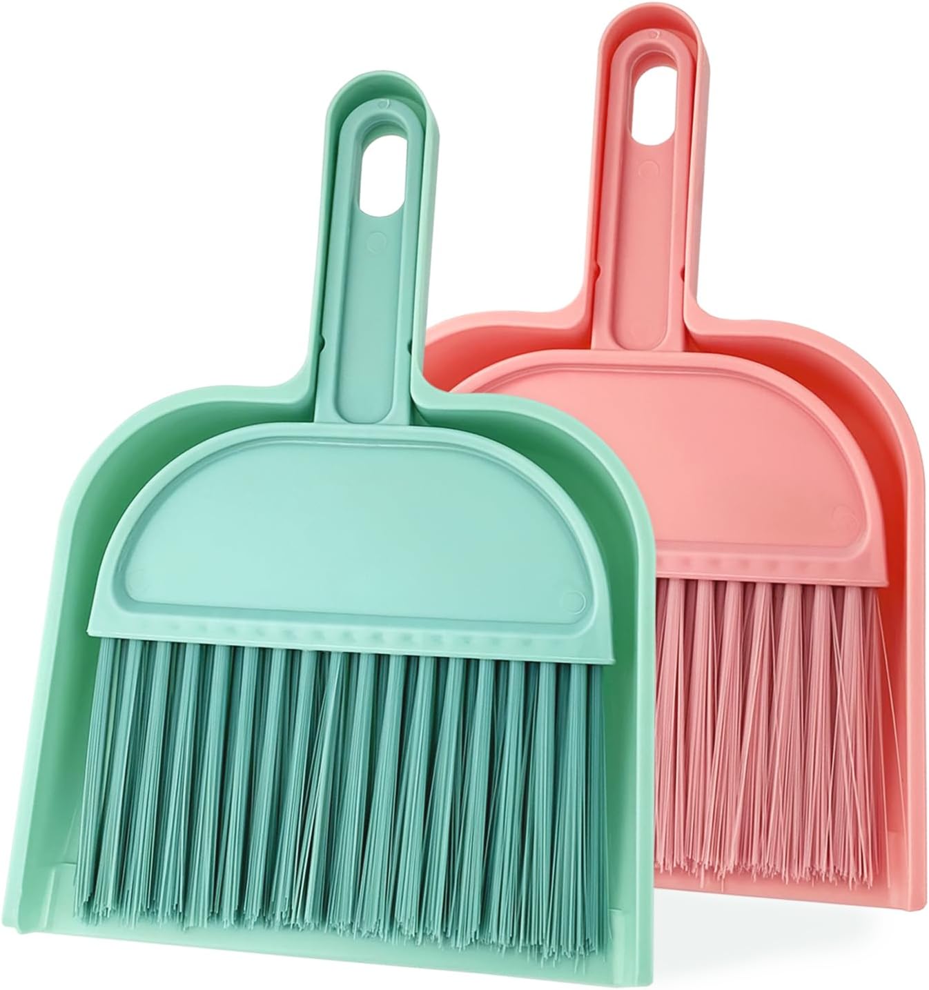 ZUFECY Mini Broom and Dustpan Set, Small Handheld Brush for Car Keyboard Desk Cleaning, Compact Sweeper for Chinchilla Hamster Bunny Small Pet Cage, Blue and Pink (2 Pack)