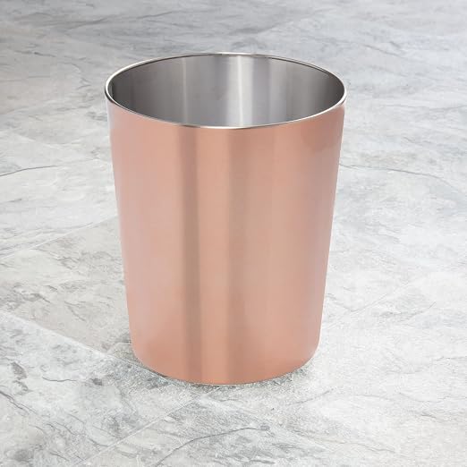 mDesign Round Metal Small 1.7 Gallon Recycle Trash Can Wastebasket, Garbage - Image 3