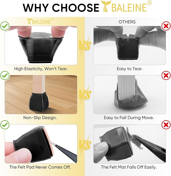 BALEINE 24 Pack Silicone Chair Leg Floor Protectors, Stool Leg Protectors Cap - Image 3