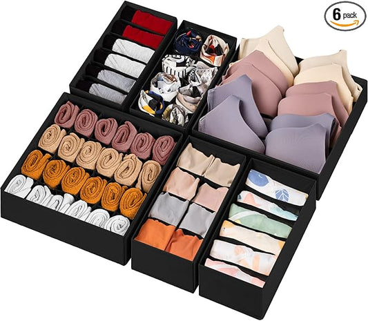 6 Pack Sock Underwear Drawer Organizer Dividers, 58 Cell Foldable Fabric by Criusia