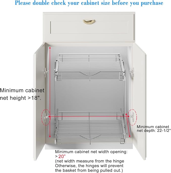 DINDON 2 Tier Pull Out Cabinet Organizer, Double Tier Wire Basket Slide Out - Image 4