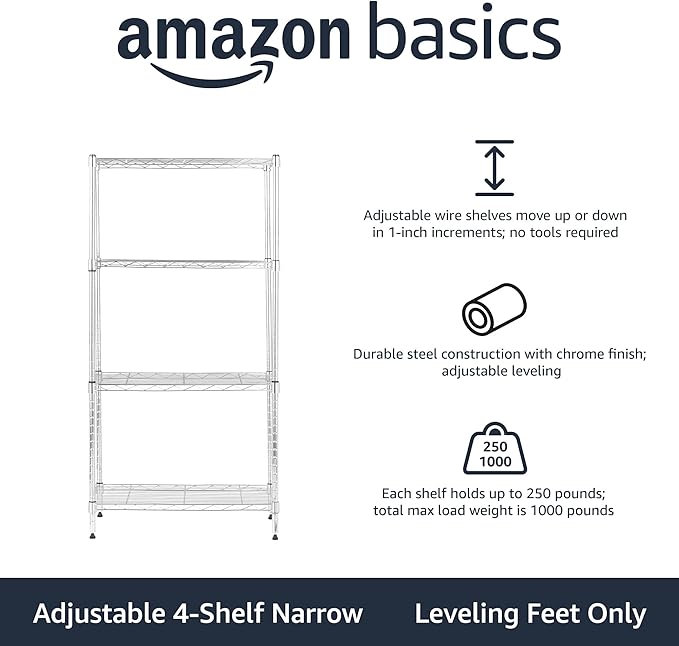 Amazon Basics 4-Shelf Adjustable, Storage Shelving Unit, Steel Organizer Wire - Image 2