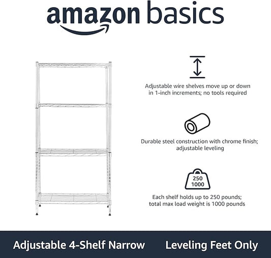 Amazon Basics 4-Shelf Adjustable, Storage Shelving Unit, Steel Organizer Wire - Image 2