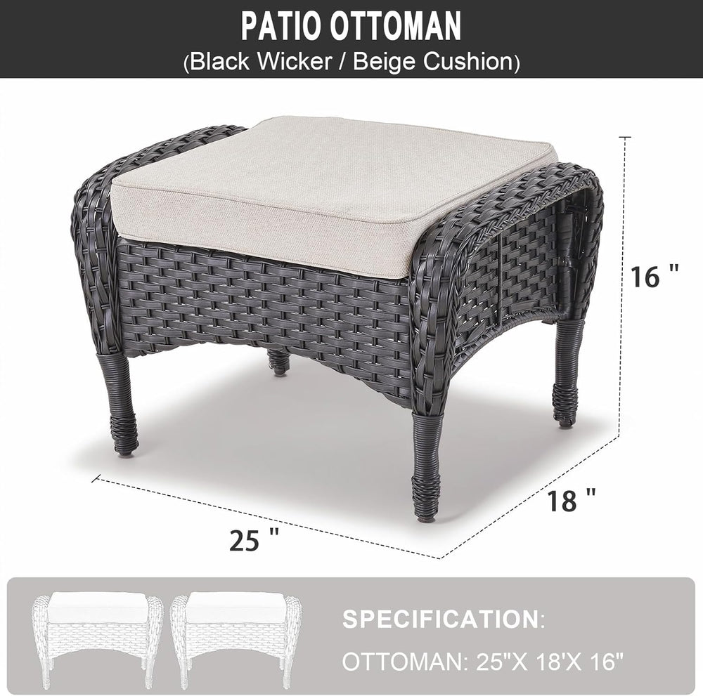 Belord Outdoor Ottomans for Patio Foot Rest - 25 Inch PE Wicker Foot Stool Se...