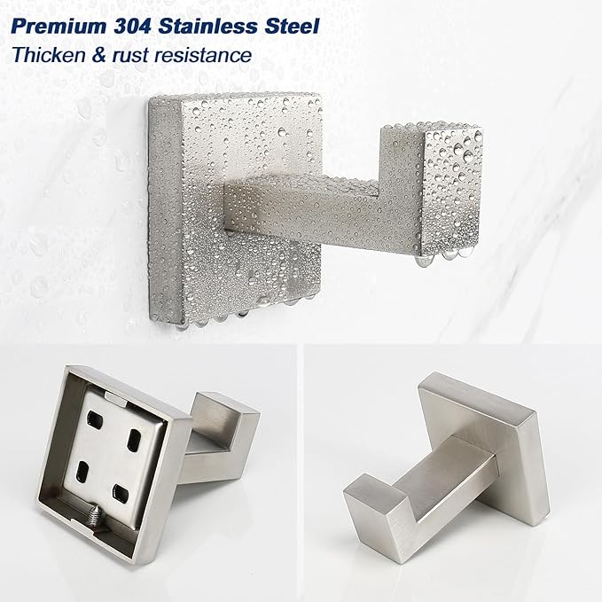 NearMoon Bath Towel Hooks -SUS304 Stainless Steel Square Clothes Robe Hooks - Image 3