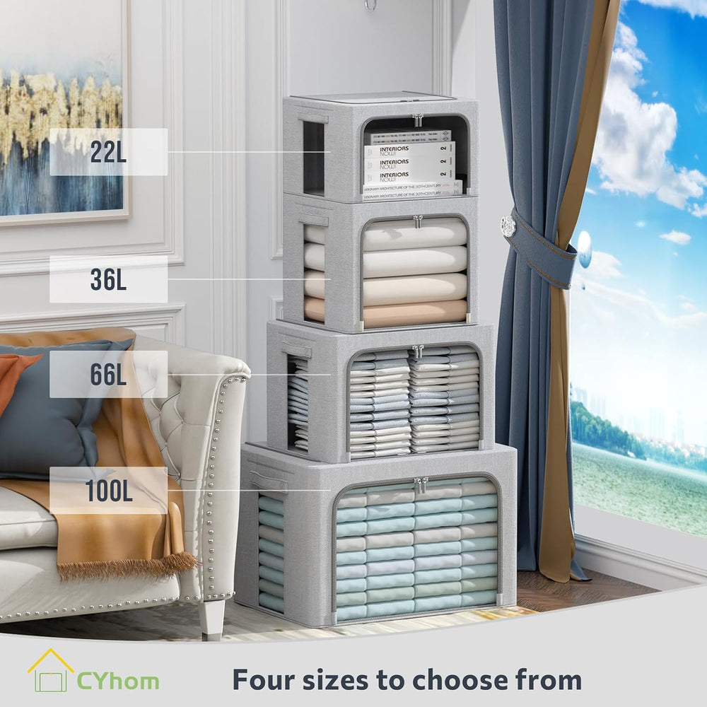 CYhom 2Pack Extra Large Clothes Storage Bins Box - Linen Fabric Foldable Stac...
