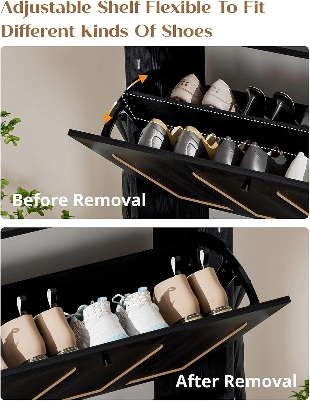 Shoe Storage Cabinet with 2 Flip Drawers, Narrow Shoe Cabinet for Entryway, W...