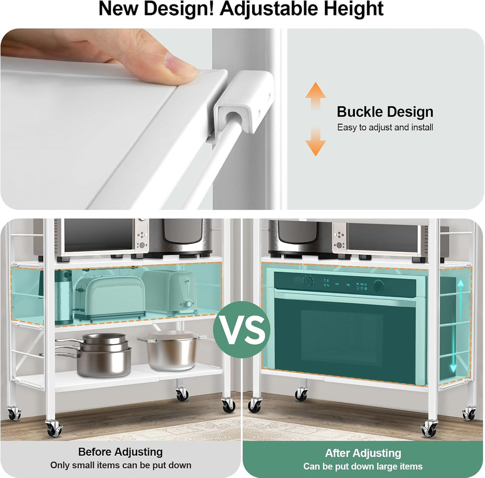 Himix 5-Tier Foldable Storage Shelves with Wheels Expandable Kitchen White