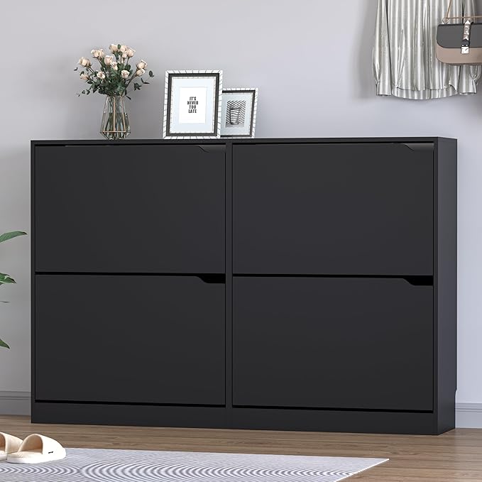 Shoe Cabinet with 4 Flip Drawers, Narrow Hidden Shoe Storage Cabinet, Slim - Image 3