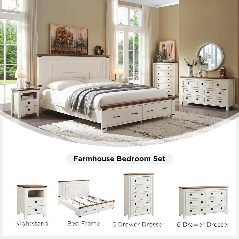 T4TREAM 48" Tall Farmhouse 5-Drawer Dresser for Bedroom, Antique White