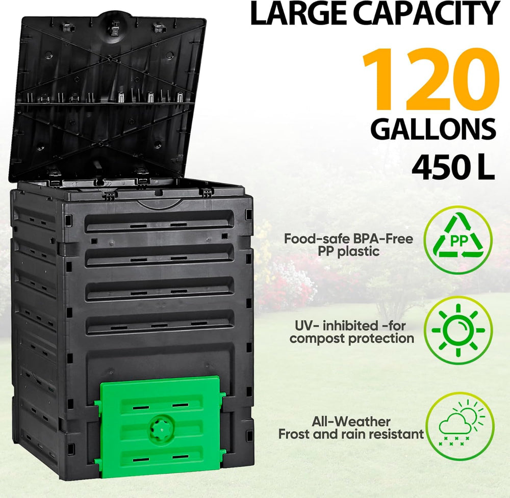 JupiterForce 120 Gallon Large Compost Bin, BPA Free Outdoor Composting Tumble...