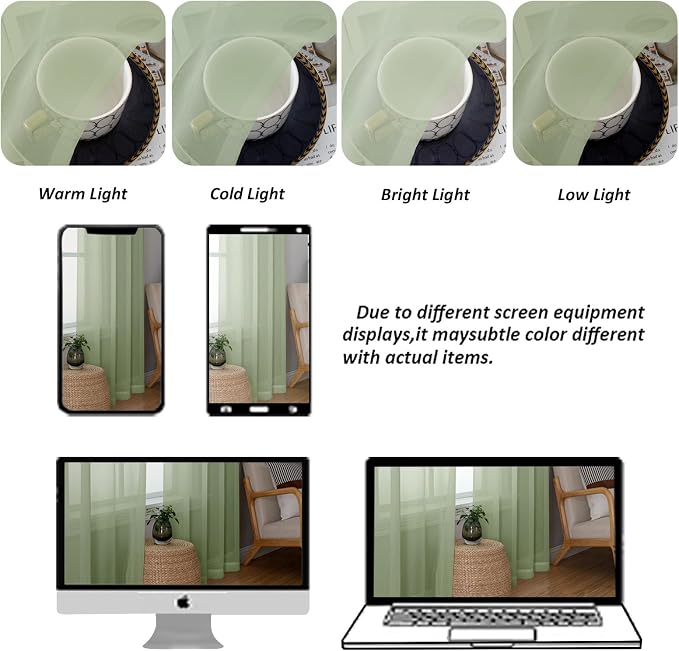 Chyhomenyc Light Green Sheer Curtains 78 Inches Long 2 Panels Set - Image 3