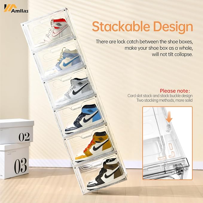 8 Pack Shoe Boxes Clear Plastic Stackable, Large Shoe Storage Organizer - Image 4