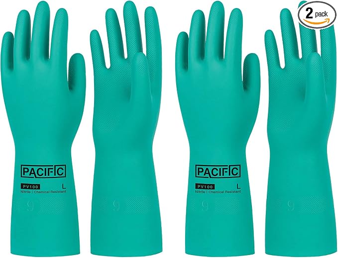 PACIFIC PPE 2 Pairs Nitrile Chemical Resistant Gloves, Resist Strong Acid by PACIFICPPE