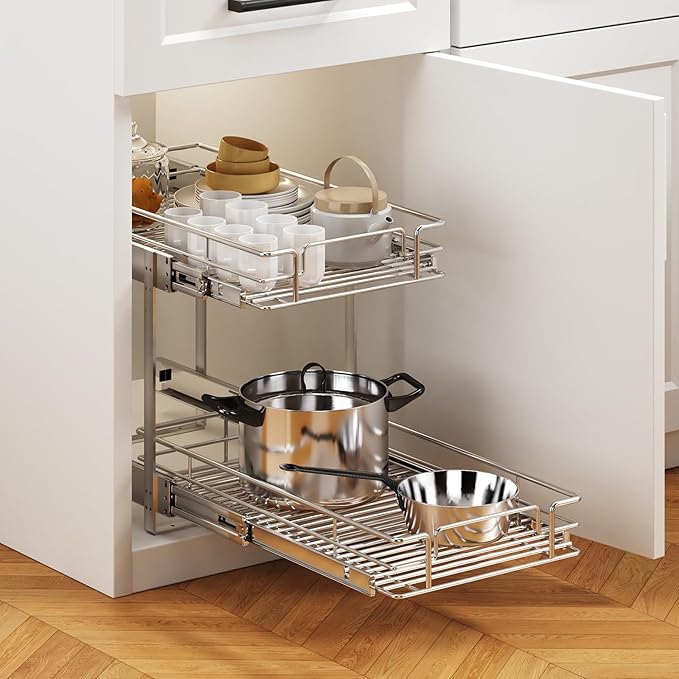 2 Tier Individual Pull Out Cabinet Organizer 11½" W x 21½" D, Heavy Duty - Image 5