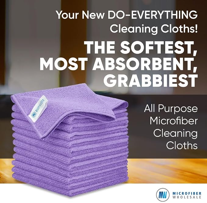 12" x 12" Pro Multi-Surface Microfiber Cleaning Cloths | Purple - Image 2