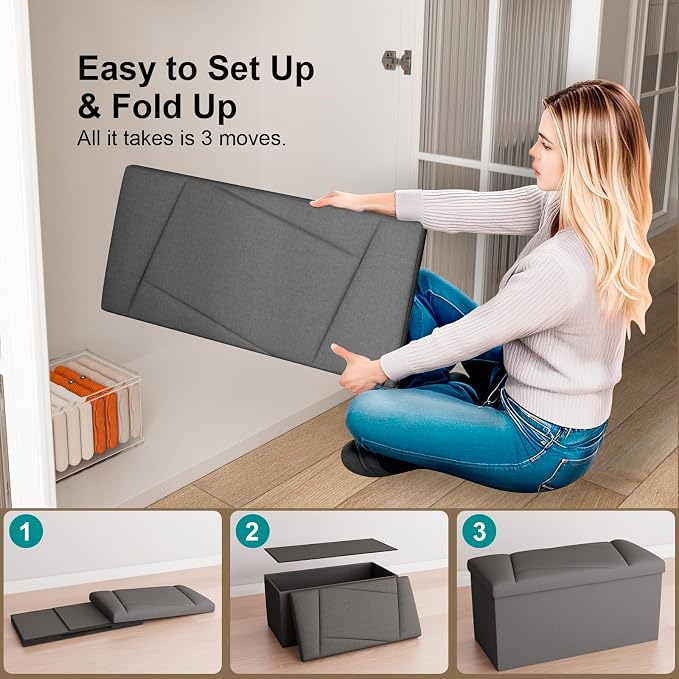 Folding Storage Ottoman Bench, 30 Inches End of Bed Bench Folding Ottoman - Image 6