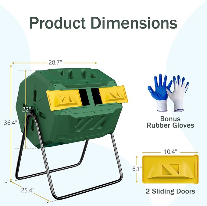 43 Gallon Outdoor Dual Chamber Tumbling Composter - Image 7