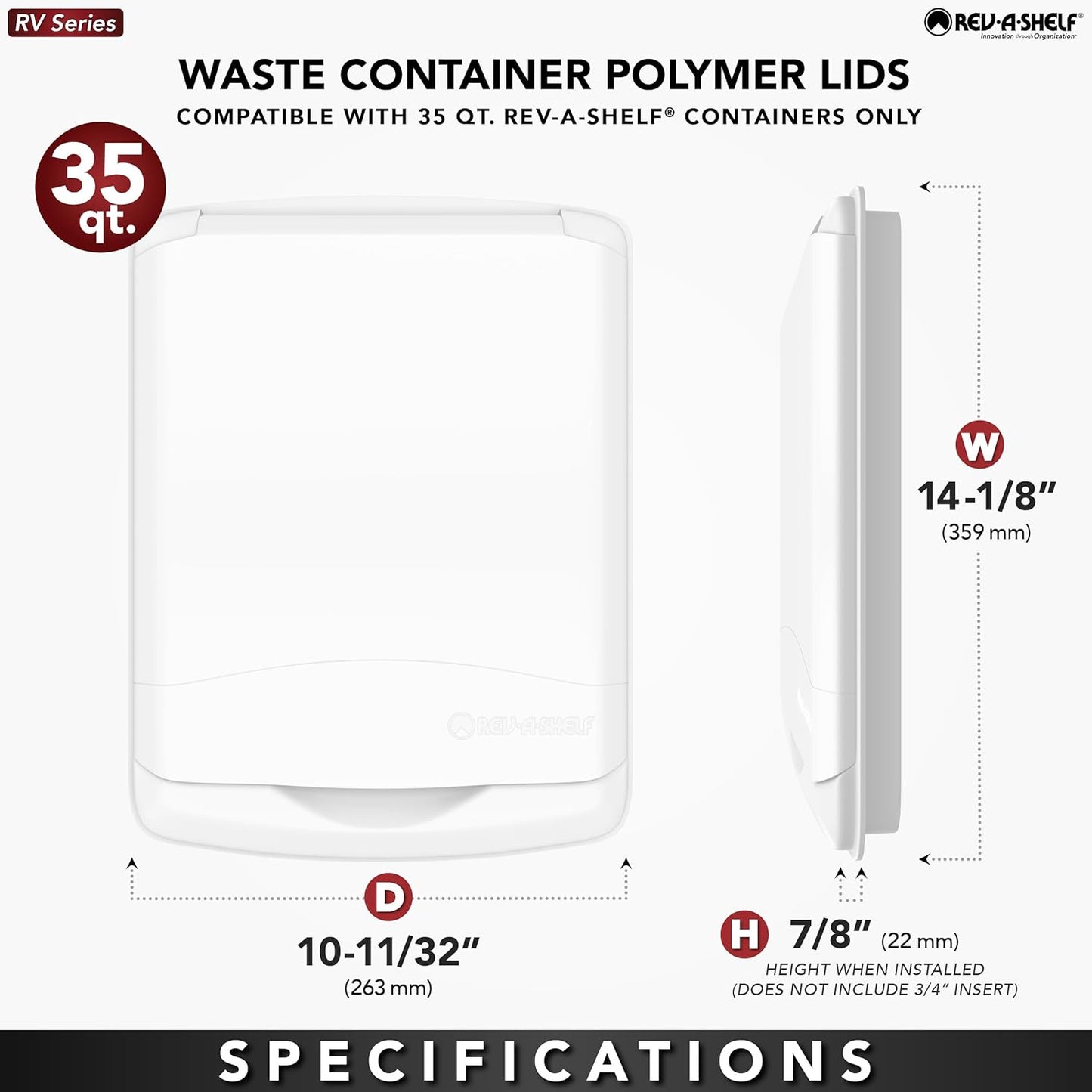 Rev-A-Shelf 35 Qt Under Sink Garbage Can Lid for Base Kitchen and Bathroom Cabinet, Replacement Plastic Trash Bin Lid Only, Silver, RV-35-LID-17-1