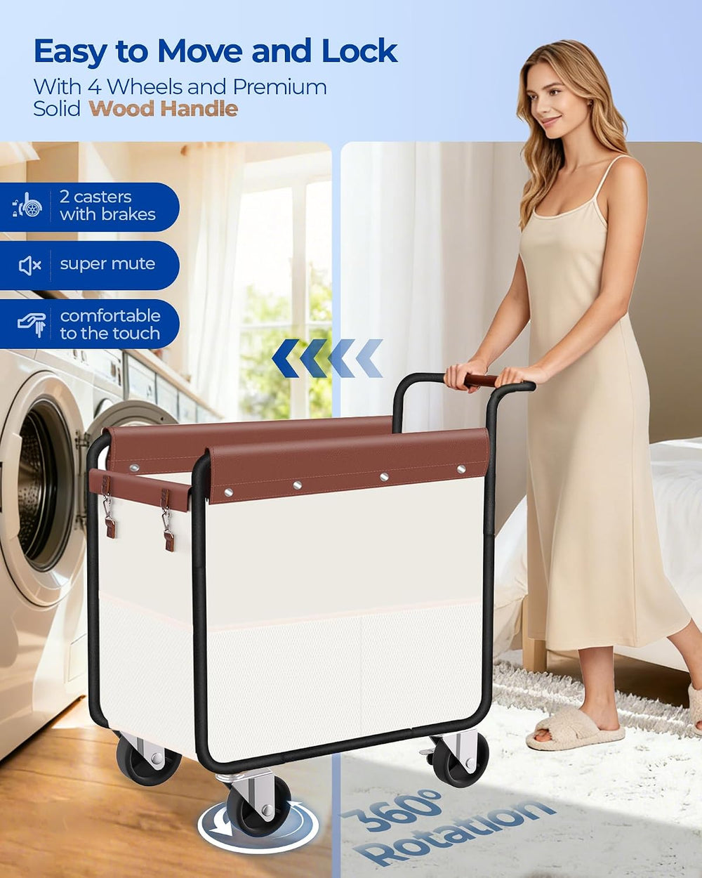 Kayfia 180L Rolling Laundry Hamper, Laundry Basket with Wheels, Beige