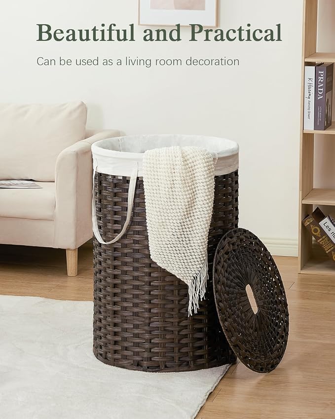 Large Laundry Hamper Laundry Basket Round 34.3 Gal Handwoven Wicker Laundry - Image 7