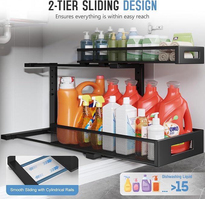 1 Pack 19IN Depth Under Sink Storage Organizer, Large 2-Tier Elegant Mesh Pull - Image 5