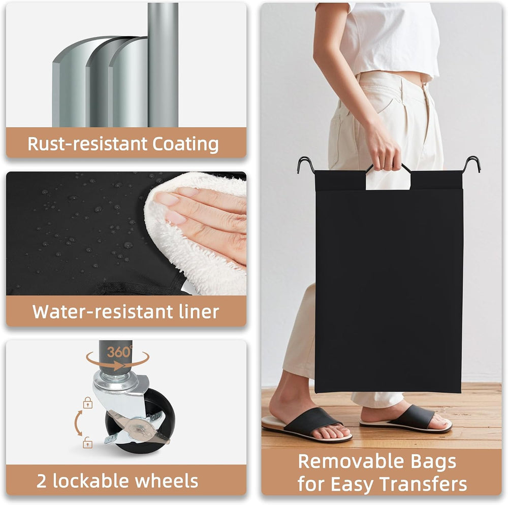 STORAGE MANIAC 5 Section Laundry Sorter, 5 Bins Rolling Separator Laundry Bas...