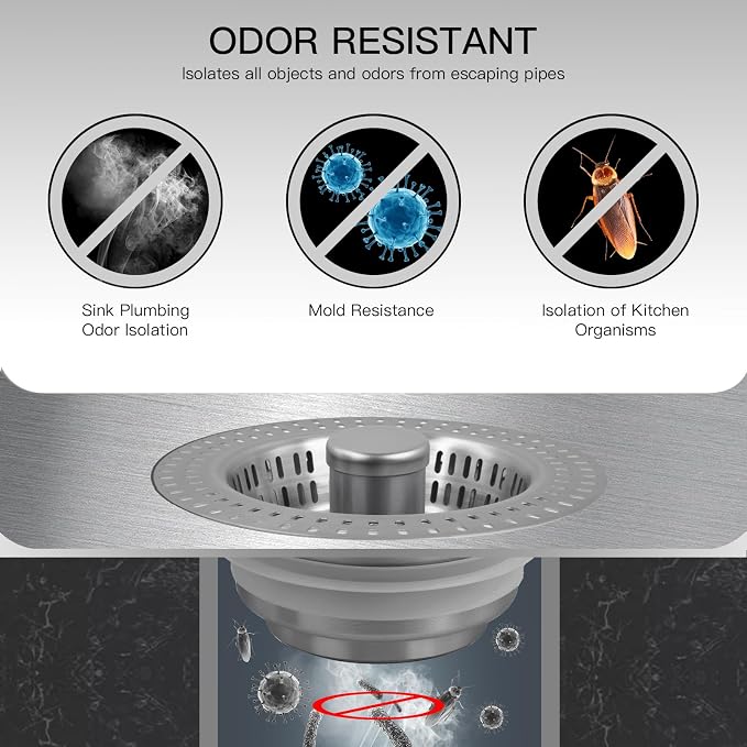 3 in 1 Kitchen Sink Drain Strainer Stopper, Stainless Steel Pop Up Sink Stopper - Image 3