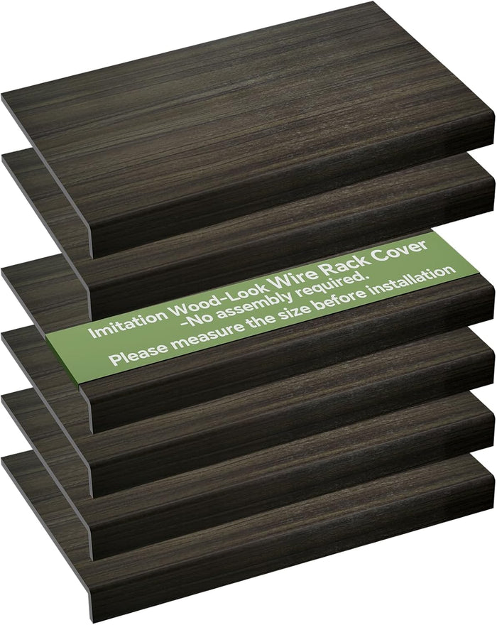 6 PCS Wire Rack Covers for Pantry Wood Grain, 33''W * 16''D (Ready to Use) Faux Wood Shelf Covers for Wire Shelving, Rustic Closet Shelves Covering Toppers - Bathroom, Kitchen, Garage (Dark)