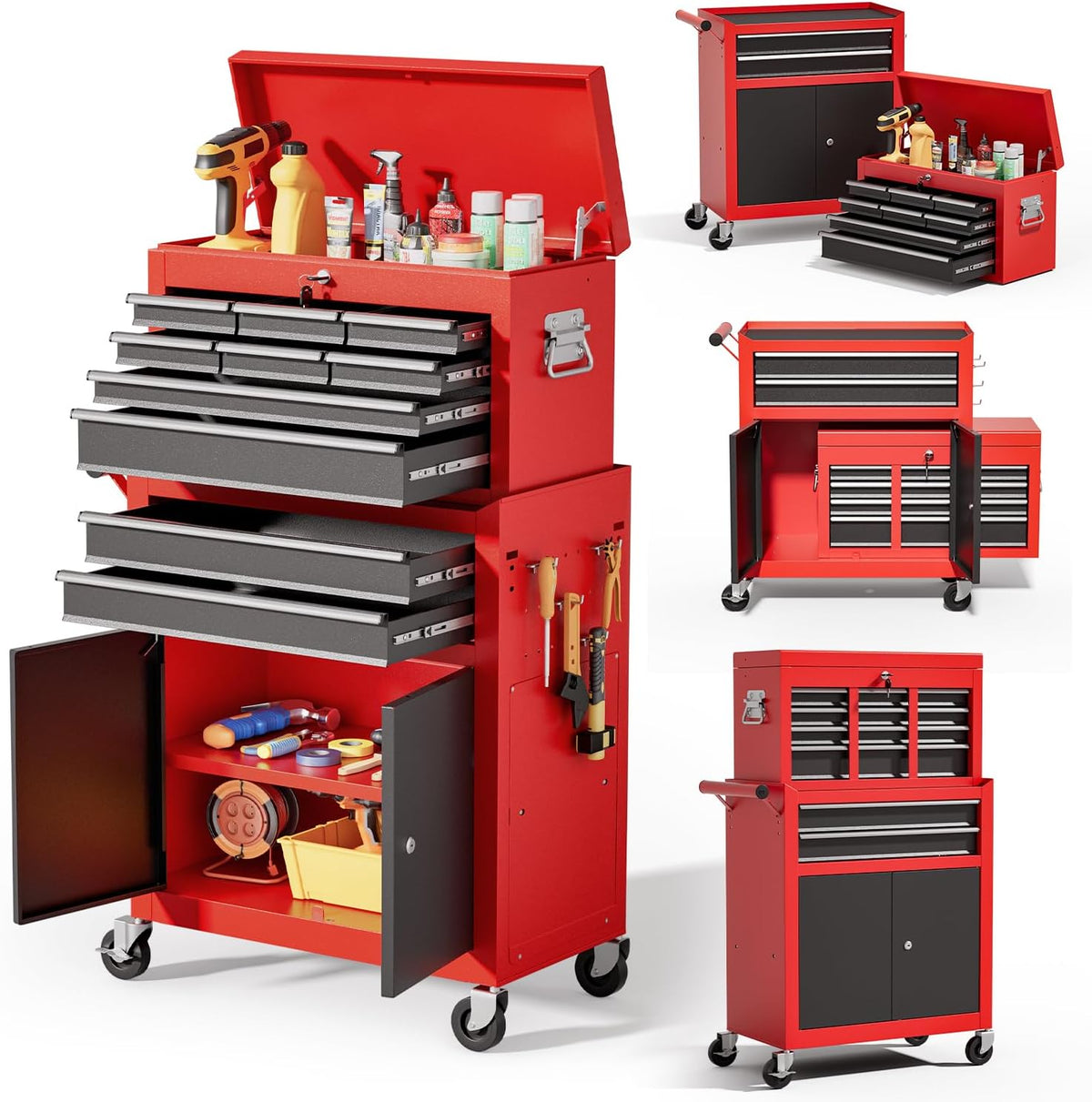 10-drawer rolling tool chest with wheels, lockable 2-in-1, main product view