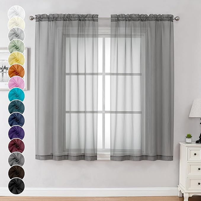 Chyhomenyc Sheer Window Curtains 63 inch Length 2 PCS- Rod Pocket Living Room by Chyhomenyc