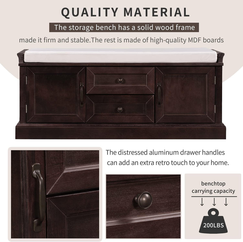 LUMISOL Storage Bench with 2 Drawers and 2 Cabinets, Entryway Storage Ottoman...