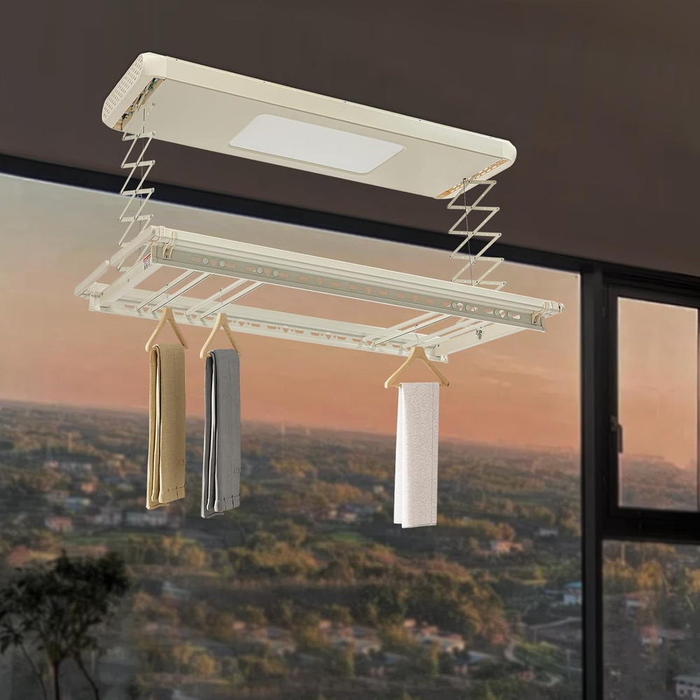 Electric Retractable Airing Rack Off-White Color, Ceiling Clothesline 77lbs L...
