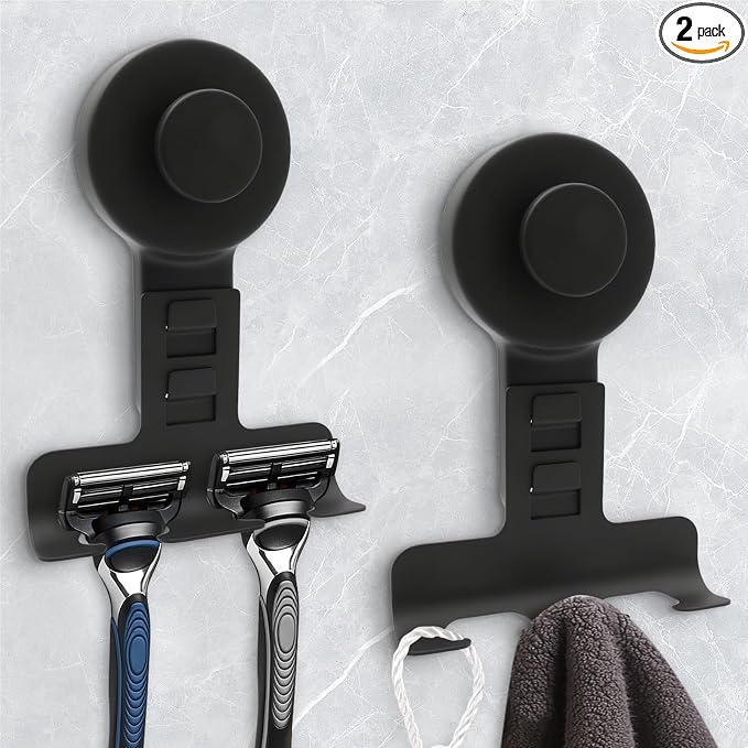 Suction Cup Razor Holder for Shower Wall 2 Pack, Heavy-Duty 15lbs Suction Hooks by WingWider