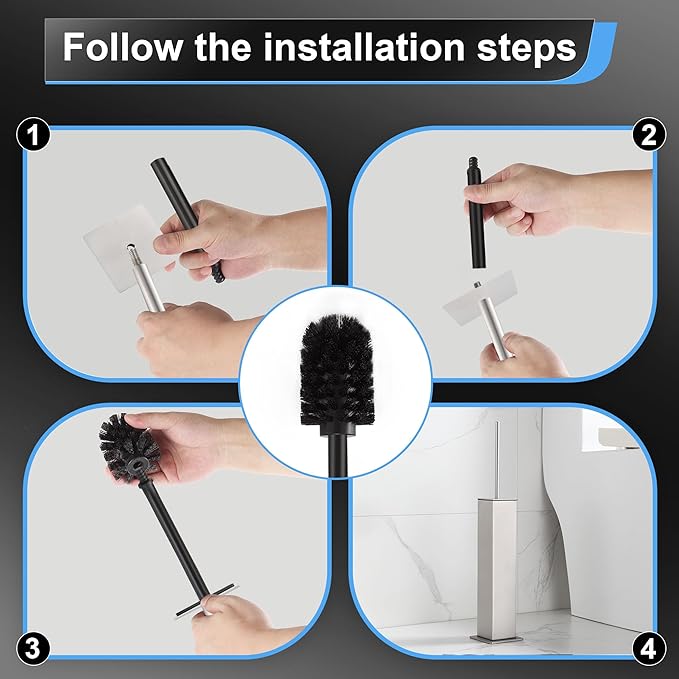BVL Toilet Brush and Holder Set Brushed Nickel Stainless Steel 304 Square - Image 5