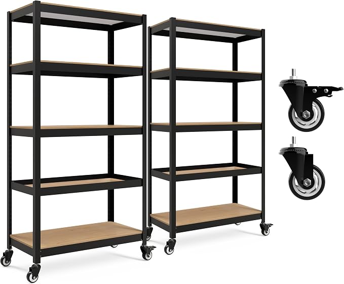 HOMEDANT House 5-Tier Metal Rolling Cart Shelf Rack Casters Heavy Duty by TheBestOrganizingSolution