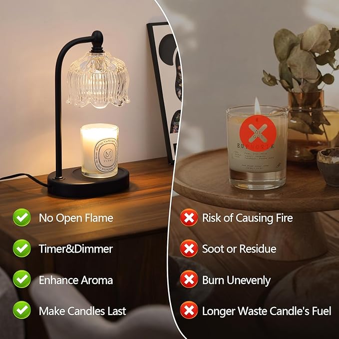 Black Candle Warmer Lamp with Timer and Dimmer, Flameless Wax Melt Warmer - Image 2