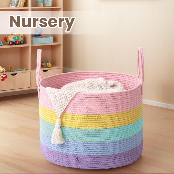 Woven Blanket Basket, 65L Large Rope Storage Bin - Image 4