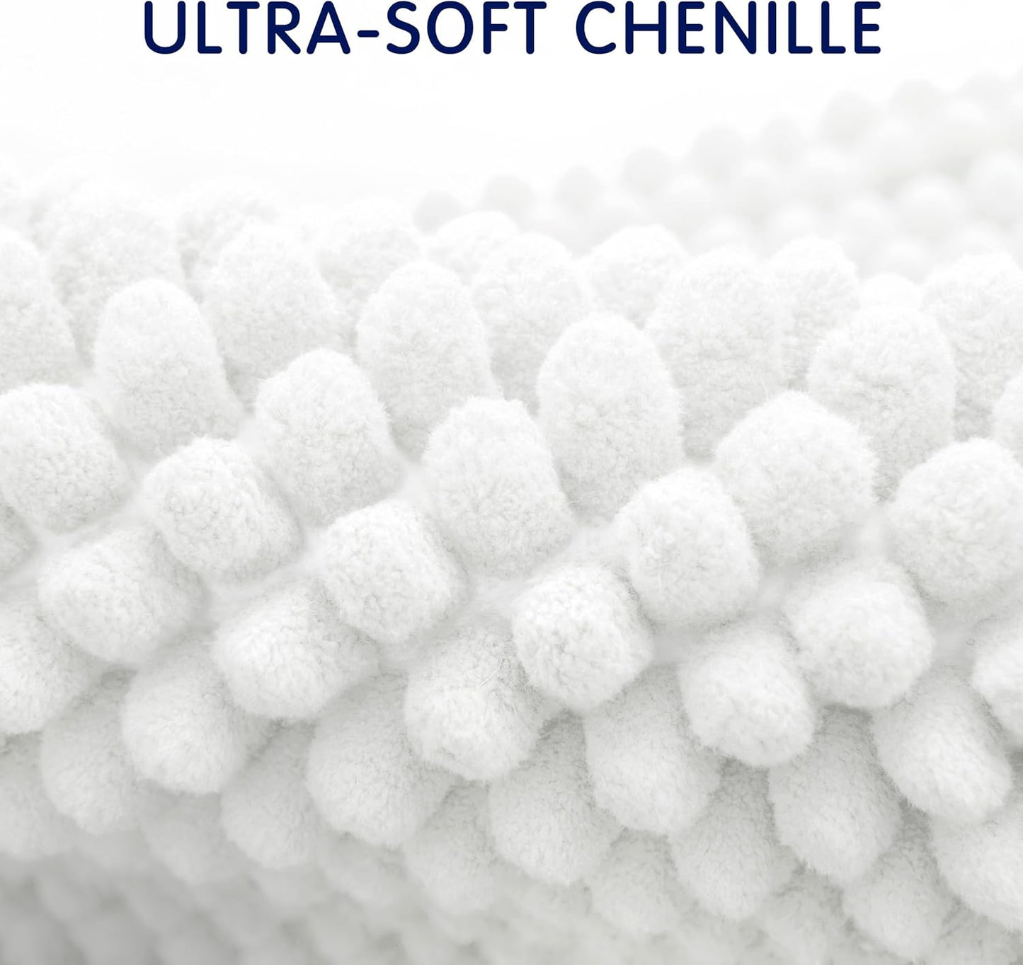 SUBRTEX Bathroom Rugs Chenille Bath Rug Soft Short Plush Bath Mat Soft Shower Mat Water Absorbent Shower Mat Quick Dry Machine Washable(White,18" x 24")