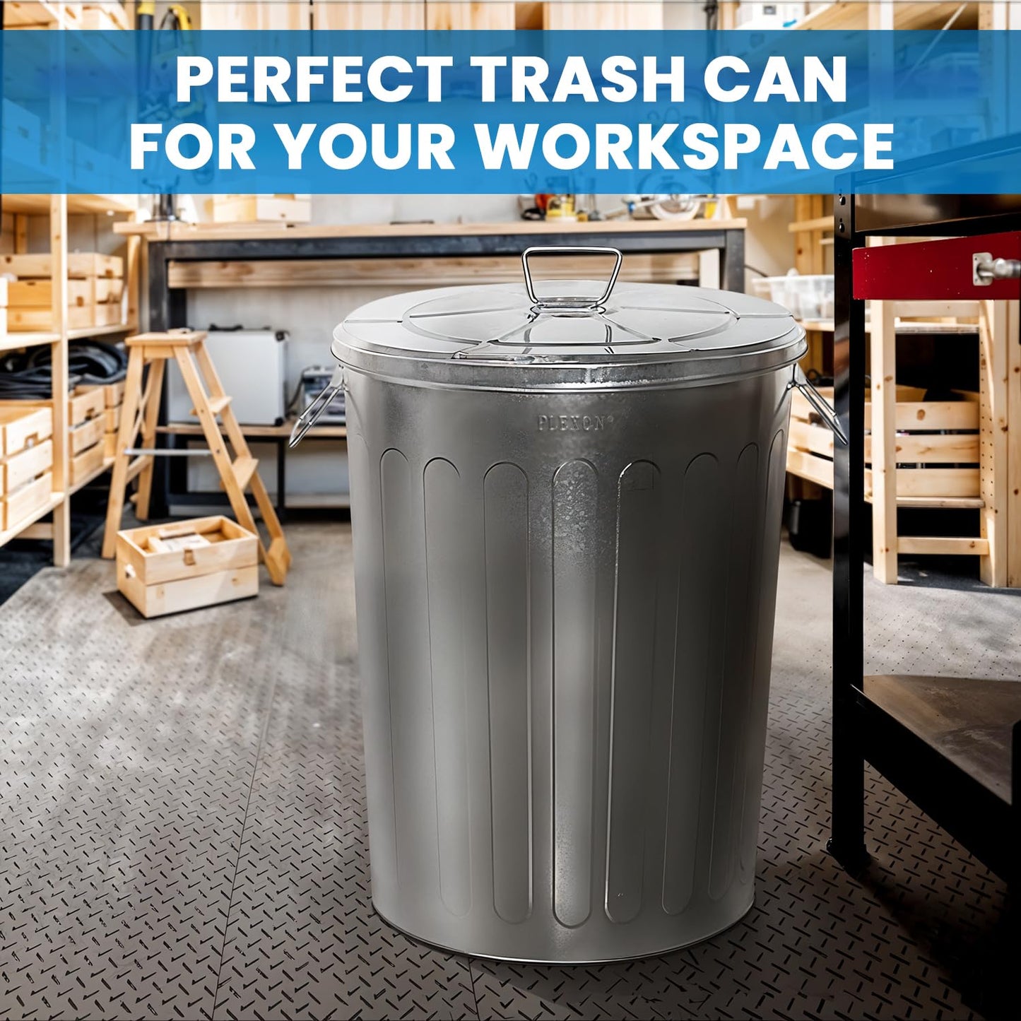 Plexon 20 Gallon Metal Trash Can with Lid Outdoor Large Trash Bin Galvanized Steel Garbage Can for Farm Garage Patio Ash Bucket Bird Seed Storage Can Heavy Duty Round Container, 2 Pack