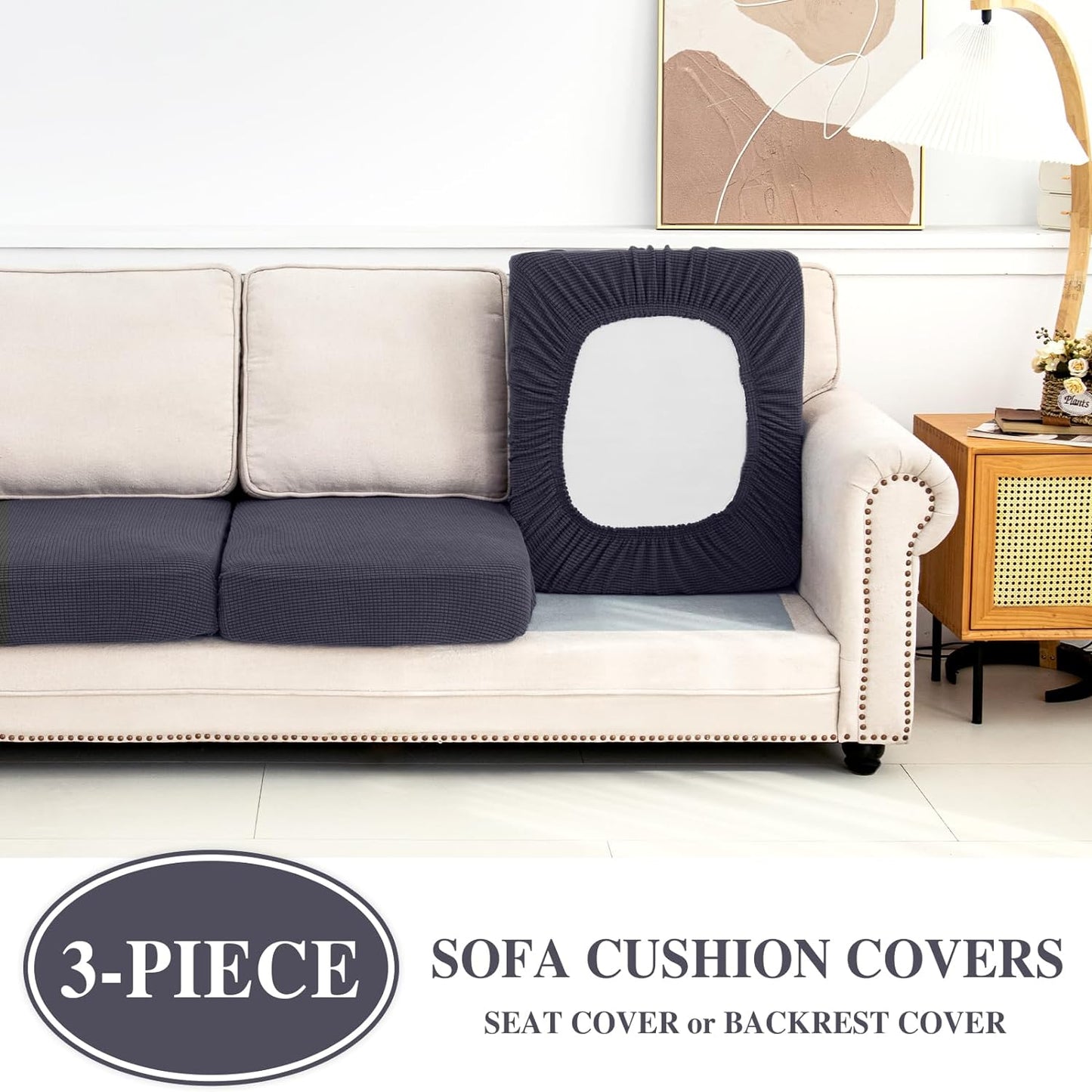 LA MEACK Couch Cushion Covers Seat Cushion Cover Stretch Couch Cover Separate Sectional Sofa Slipcovers Furniture Protector(3 Pieces for Seat or Sofa Backrest, Dark Grey)