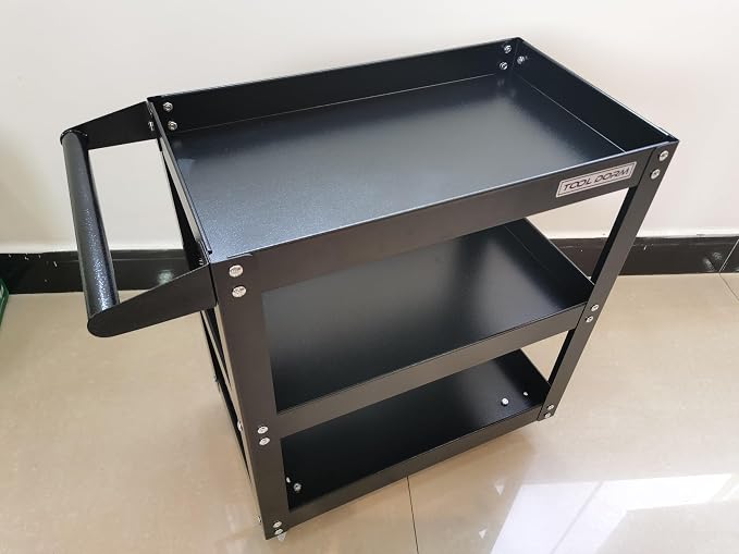 Utility Service Cart, 3 Shelf 150LBS Heavy Duty Steel Rolling Utility Cart - Image 4