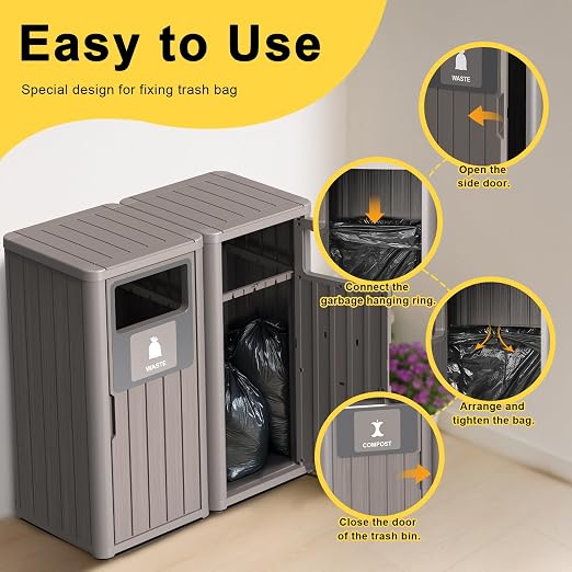 Outdoor Double Barrel Trash Can, Waterproof Resin Garbage Can - Image 7