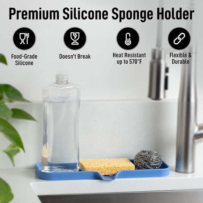 Zulay Kitchen Large Silicone Sponge Holder – Flexible Sink Organizer Tray - Image 2