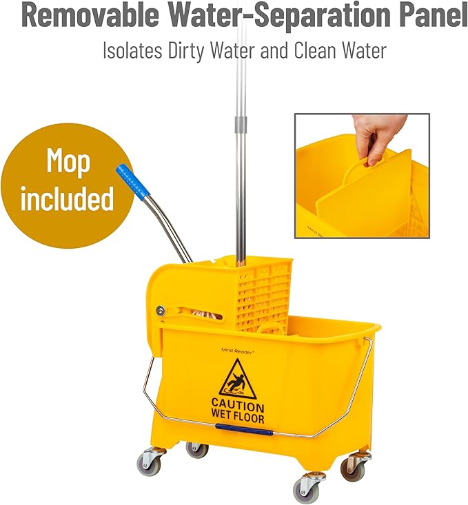 Mind Reader Bucket with Wringer and Mop Set, 22 Qt, Floor Cleaning, 16.25" L x - Image 7