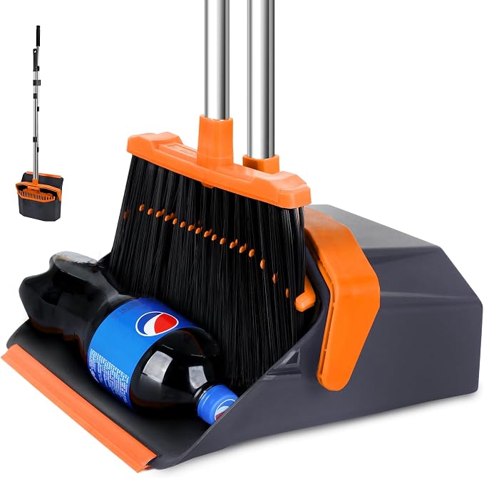 Broom and Dustpan Set with 51'' Long Handle, Upright Broom and Dustpan Combo by Tiumso